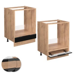 Herdumbauschrank "Fame-Line" Schwarz-Eiche Hochglanz/Goldkraft Eiche 60 Cm Ohne Arbeitsplatte Vicco -Vicco 20232923 mf312 dr gk s eiche 09 ol