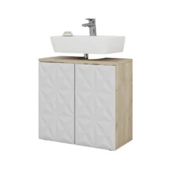 Waschbeckenunterschrank "Edge" Weiß/Eiche 60 X 57 Cm Mit 2 Türen Vicco 16 Waschbeckenunterschrank "Edge" Weiß/Eiche 60 X 57 Cm Mit 2 Türen Vicco -Vicco 20233012 m5667 07 ol