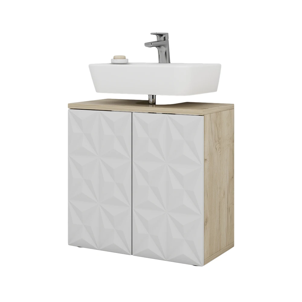 Waschbeckenunterschrank "Edge" Weiß/Eiche 60 X 57 Cm Mit 2 Türen Vicco 9 Waschbeckenunterschrank "Edge" Weiß/Eiche 60 X 57 Cm Mit 2 Türen Vicco – Bild 7