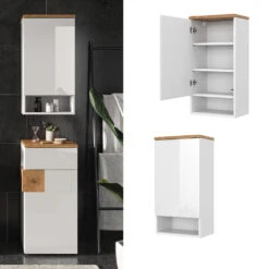Badschrank "Eden" Weiß Hochglanz/Artisan-Eiche 40 X 77.5 Cm Mit 4 Fächer Vicco -Vicco 20233117 m5520 02 ol