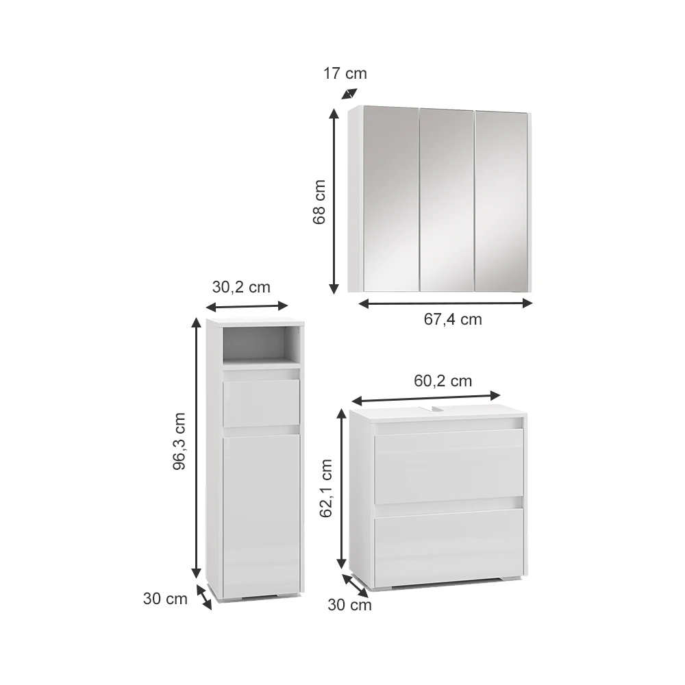 Badmöbel Set "Majest" Weiß/Weiß Hochglanz 3 Teile Vicco 5 Badmöbel Set "Majest" Weiß/Weiß Hochglanz 3 Teile Vicco – Bild 3