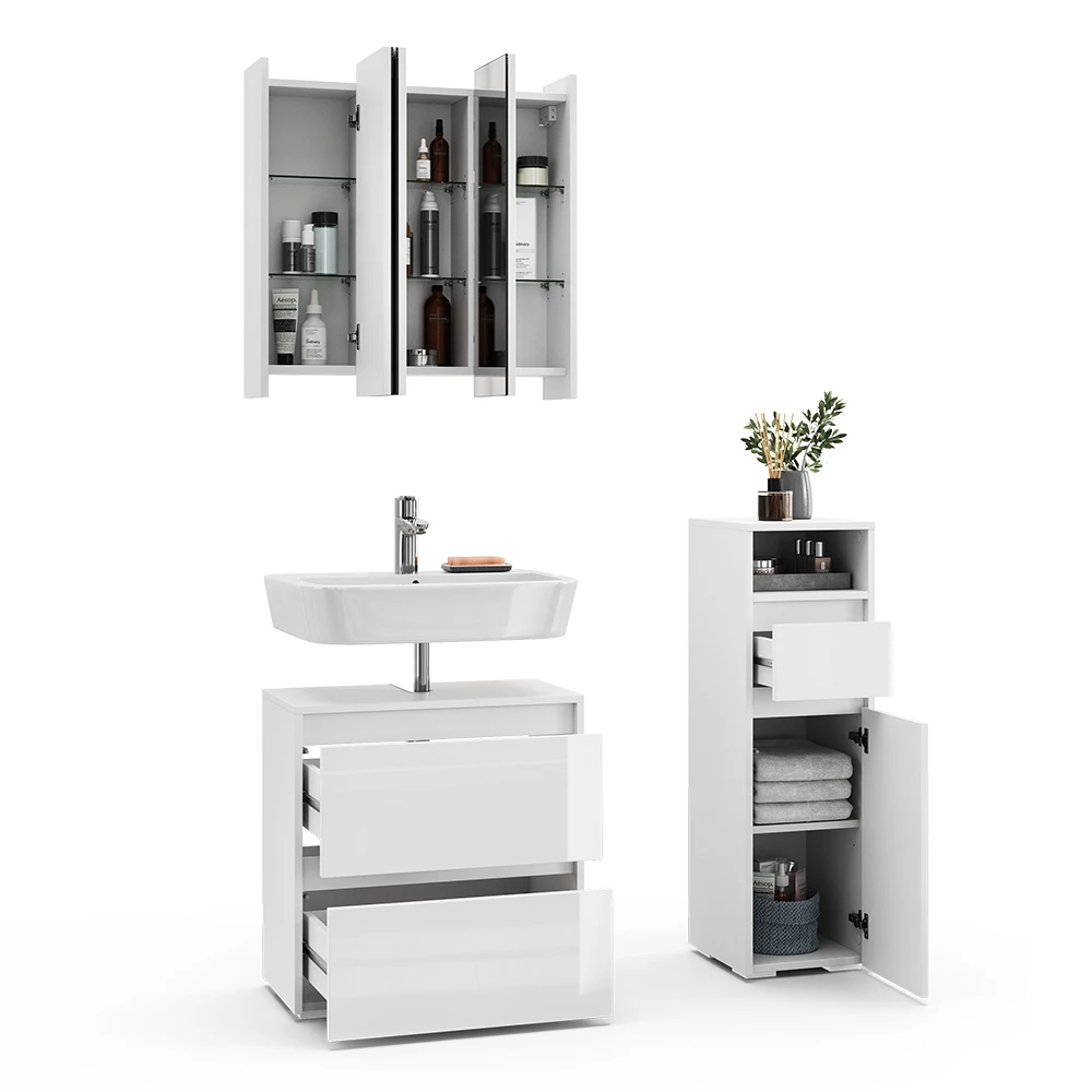 Badmöbel Set "Majest" Weiß/Weiß Hochglanz 3 Teile Vicco 9 Badmöbel Set "Majest" Weiß/Weiß Hochglanz 3 Teile Vicco – Bild 7