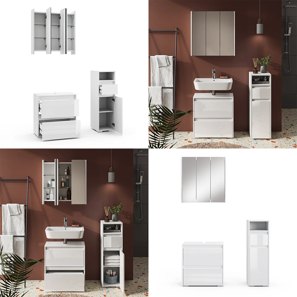 Badmöbel Set "Majest" Weiß/Weiß Hochglanz 3 Teile Vicco 10 Badmöbel Set "Majest" Weiß/Weiß Hochglanz 3 Teile Vicco – Bild 8