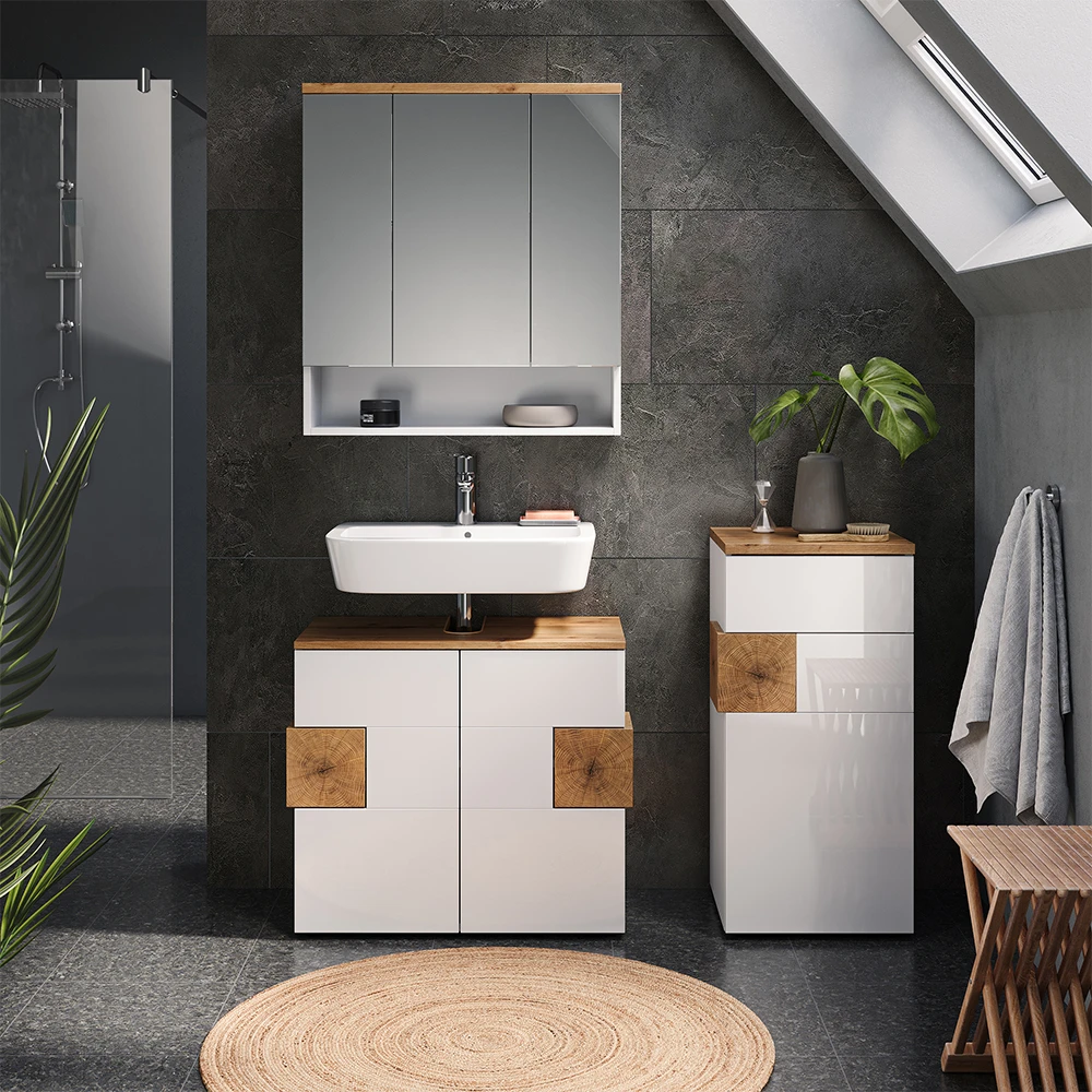 Midischrank "Eden" Weiß Hochglanz/Artisan-Eiche 40 X 84 Cm Vicco 3 Midischrank "Eden" Weiß Hochglanz/Artisan-Eiche 40 X 84 Cm Vicco