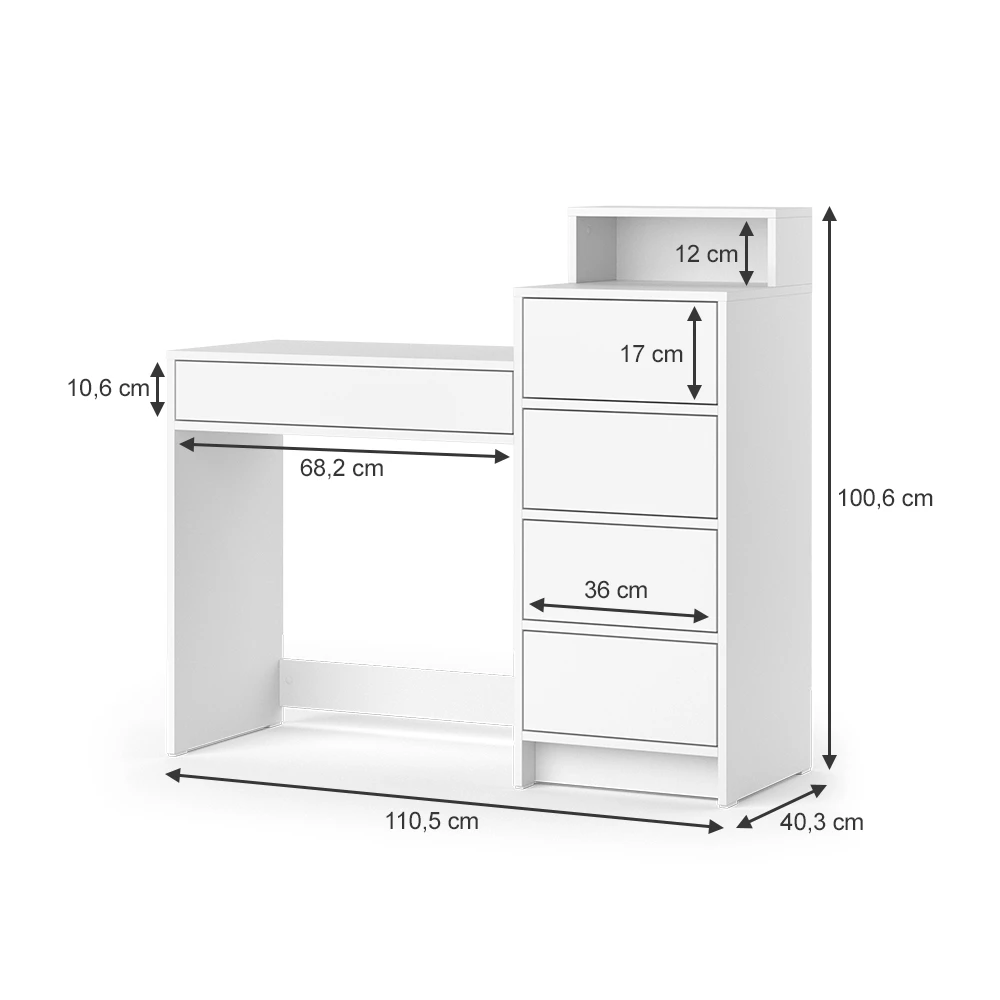 Schminktisch "Nara" Weiß 110.5 Cm Mit 5 Schubladen Vicco 5 Schminktisch "Nara" Weiß 110.5 Cm Mit 5 Schubladen Vicco – Bild 3