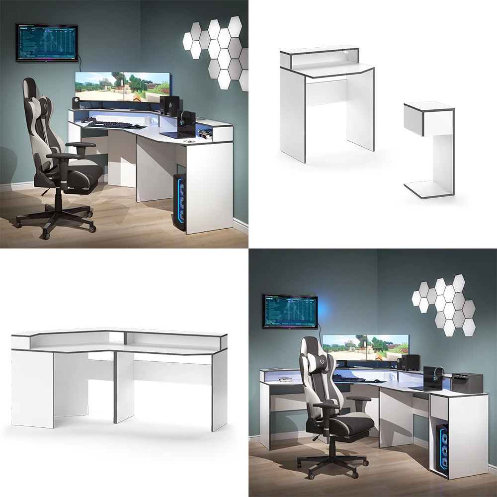 Gaming Tisch "Kron" Weiß/Grau 90 X 90 Cm Eckform Vicco 10 Gaming Tisch "Kron" Weiß/Grau 90 X 90 Cm Eckform Vicco – Bild 8