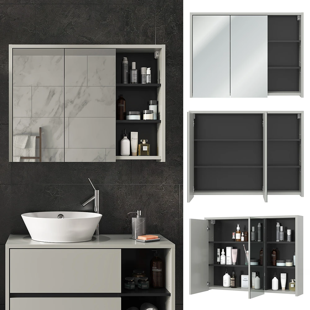 Bad Spiegelschrank "Viola" Grau/Anthrazit 100 X 75 Cm Vicco 5 Bad Spiegelschrank "Viola" Grau/Anthrazit 100 X 75 Cm Vicco – Bild 3