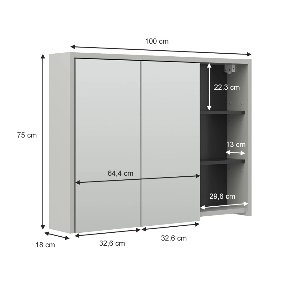 Bad Spiegelschrank "Viola" Grau/Anthrazit 100 X 75 Cm Vicco 6 Bad Spiegelschrank "Viola" Grau/Anthrazit 100 X 75 Cm Vicco – Bild 4