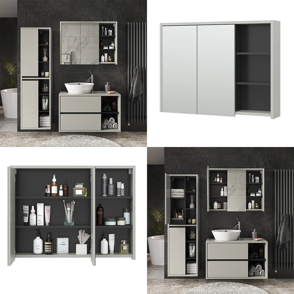 Bad Spiegelschrank "Viola" Grau/Anthrazit 100 X 75 Cm Vicco 10 Bad Spiegelschrank "Viola" Grau/Anthrazit 100 X 75 Cm Vicco – Bild 8