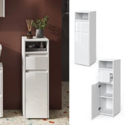 Midischrank "Majest" Weiß/Weiß Hochglanz 30.2 X 96.3 Cm Vicco -Vicco 20234617 m5524 02 ol