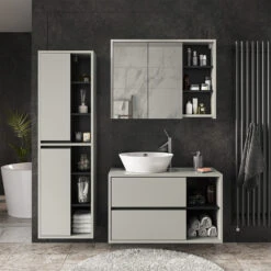 Badschrank "Viola" Grau/Anthrazit 50 X 170 Cm Mit Türen, Und Offenen Fächern Vicco