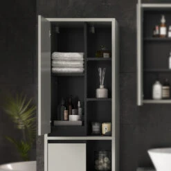 Badschrank "Viola" Grau/Anthrazit 50 X 170 Cm Mit Türen, Und Offenen Fächern Vicco -Vicco 20234710 m5587 05 ol