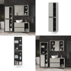 Badschrank "Viola" Grau/Anthrazit 50 X 170 Cm Mit Türen, Und Offenen Fächern Vicco -Vicco 20234710 m5587 08 ol