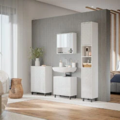 Badmöbel Set "Agasta" Weiß Hochglanz 4 Teile, Mit Hochschrank Vicco 12 Badmöbel Set "Agasta" Weiß Hochglanz 4 Teile, Mit Hochschrank Vicco -Vicco 20234723 m5350 04 ol