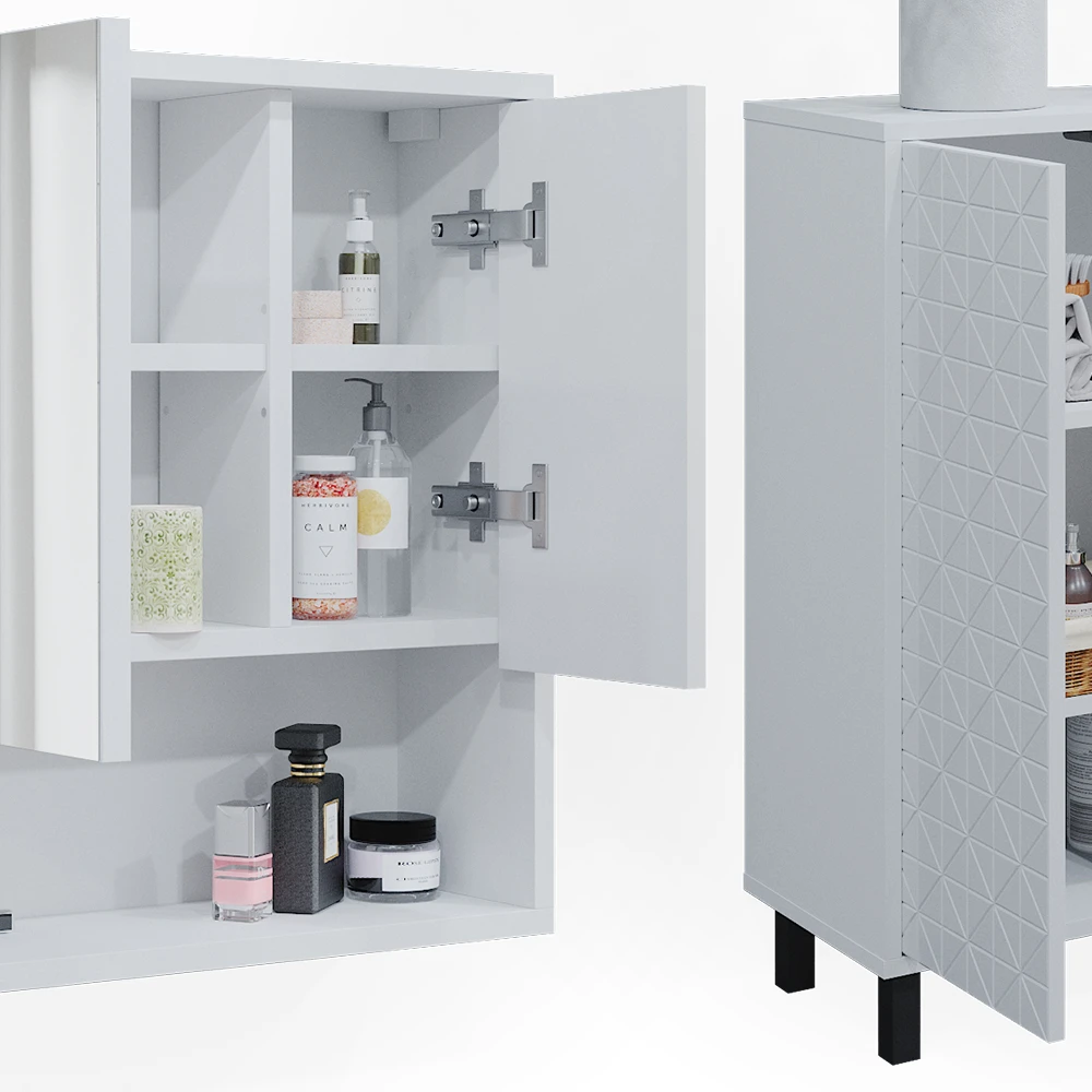 Badmöbel Set "Agasta" Weiß Hochglanz 4 Teile, Mit Hochschrank Vicco 8 Badmöbel Set "Agasta" Weiß Hochglanz 4 Teile, Mit Hochschrank Vicco – Bild 6