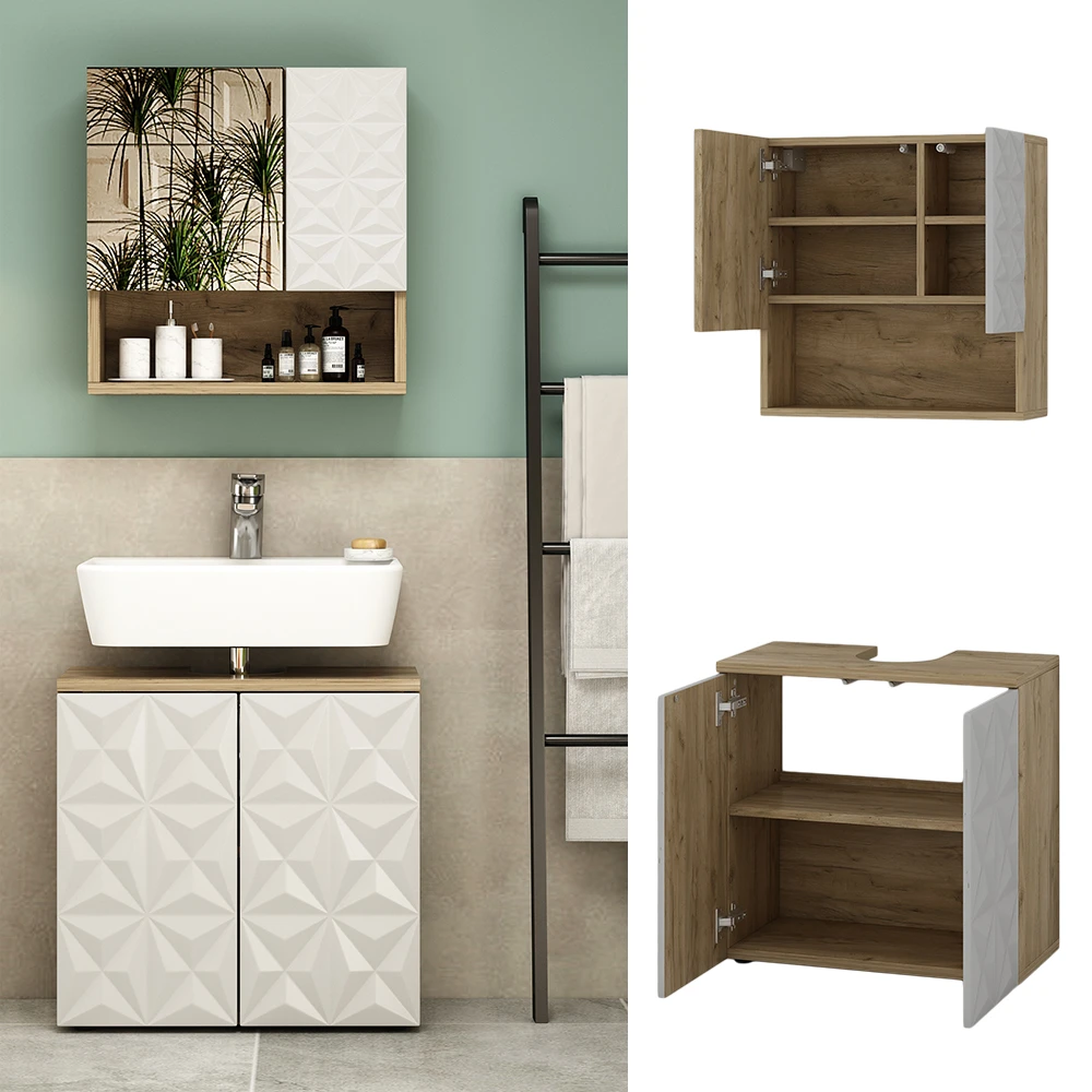 Badmöbel Set "Edge" Weiß/Eiche 2 Teile Vicco 4 Badmöbel Set "Edge" Weiß/Eiche 2 Teile Vicco – Bild 2