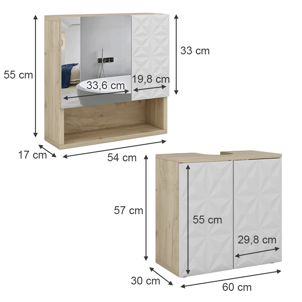 Badmöbel Set "Edge" Weiß/Eiche 2 Teile Vicco 5 Badmöbel Set "Edge" Weiß/Eiche 2 Teile Vicco – Bild 3
