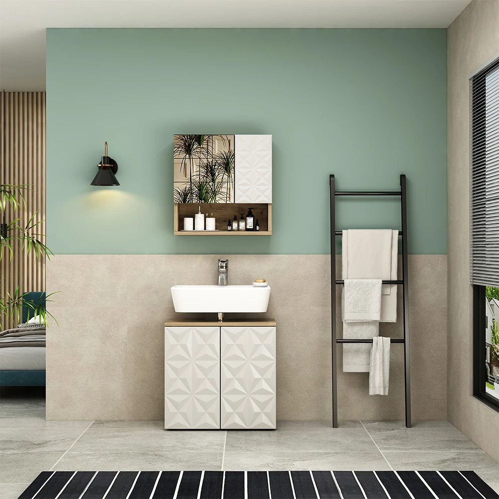 Badmöbel Set "Edge" Weiß/Eiche 2 Teile Vicco 6 Badmöbel Set "Edge" Weiß/Eiche 2 Teile Vicco – Bild 4