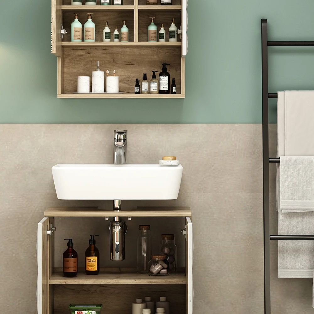 Badmöbel Set "Edge" Weiß/Eiche 2 Teile Vicco 7 Badmöbel Set "Edge" Weiß/Eiche 2 Teile Vicco – Bild 5