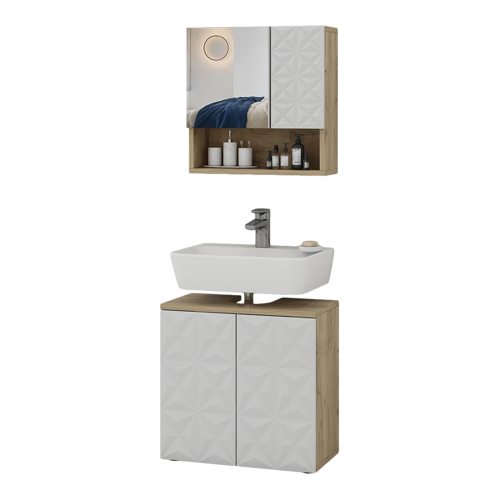 Badmöbel Set "Edge" Weiß/Eiche 2 Teile Vicco 9 Badmöbel Set "Edge" Weiß/Eiche 2 Teile Vicco – Bild 7