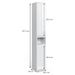Badschrank "Majest" Weiß/Weiß Hochglanz 30.2 X 191.5 Cm Mit Türen Und Offenem Fach Vicco -Vicco 20235017 m5525 03 ol