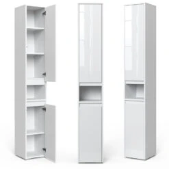 Badschrank "Majest" Weiß/Weiß Hochglanz 30.2 X 191.5 Cm Mit Türen Und Offenem Fach Vicco -Vicco 20235017 m5525 07 ol