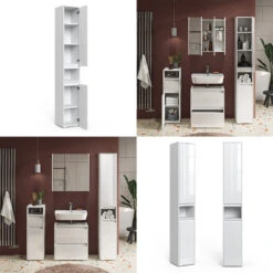 Badschrank "Majest" Weiß/Weiß Hochglanz 30.2 X 191.5 Cm Mit Türen Und Offenem Fach Vicco -Vicco 20235017 m5525 08 ol