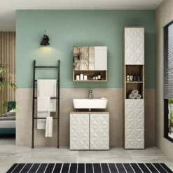 Badmöbel Set "Edge" Weiß/Eiche 3 Teile, Mit Hochschrank Vicco 12 Badmöbel Set "Edge" Weiß/Eiche 3 Teile, Mit Hochschrank Vicco -Vicco 20235312 m5786 04 ol