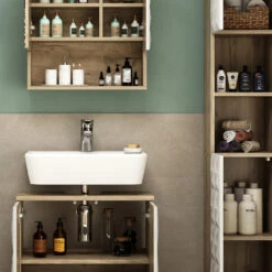 Badmöbel Set "Edge" Weiß/Eiche 3 Teile, Mit Hochschrank Vicco 13 Badmöbel Set "Edge" Weiß/Eiche 3 Teile, Mit Hochschrank Vicco -Vicco 20235312 m5786 05 ol