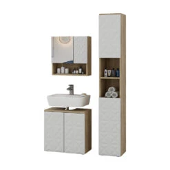 Badmöbel Set "Edge" Weiß/Eiche 3 Teile, Mit Hochschrank Vicco 15 Badmöbel Set "Edge" Weiß/Eiche 3 Teile, Mit Hochschrank Vicco -Vicco 20235312 m5786 07 ol