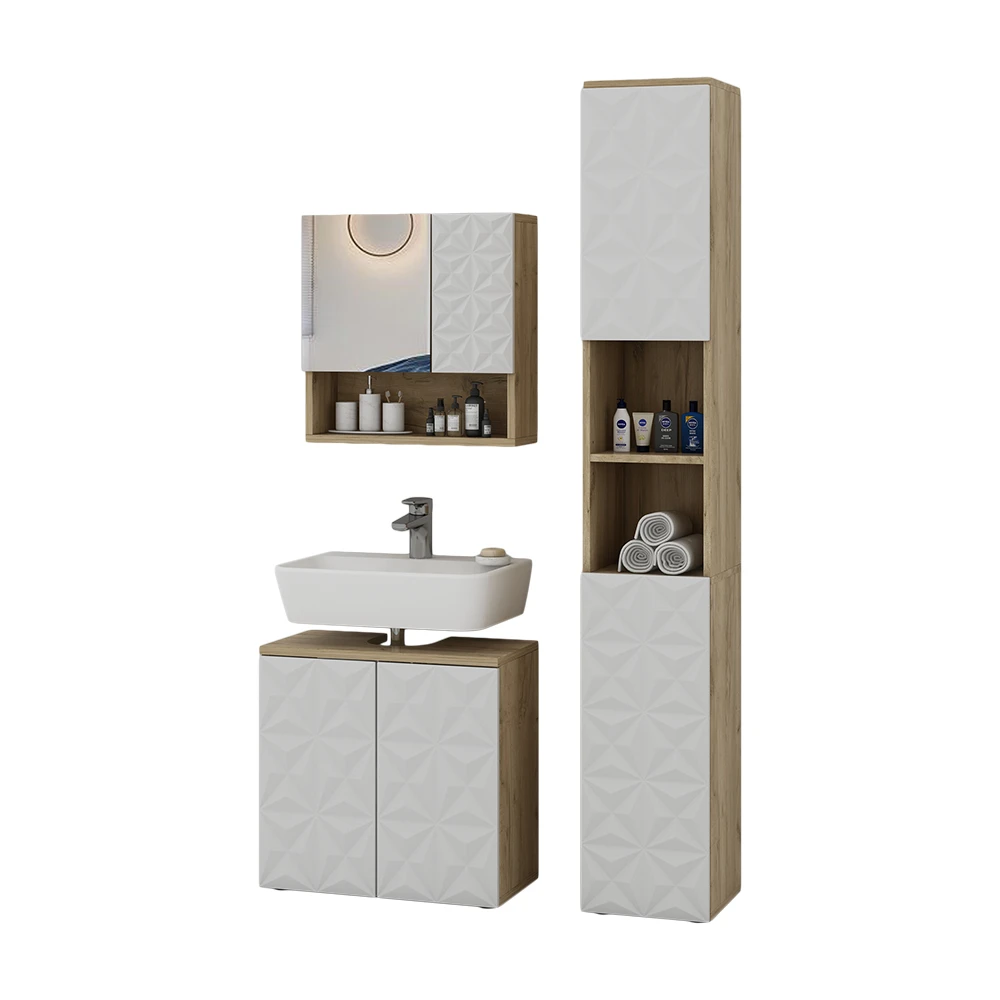Badmöbel Set "Edge" Weiß/Eiche 3 Teile, Mit Hochschrank Vicco 9 Badmöbel Set "Edge" Weiß/Eiche 3 Teile, Mit Hochschrank Vicco – Bild 7