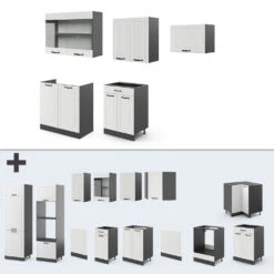 Küchenzeile "R-Line" Weiß Landhaus/Anthrazit 200 Cm Ohne Arbeitsplatte Vicco -Vicco 20235401 m4249 06 ol
