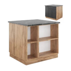 Kücheninsel "Fame-Line" Anthrazit Landhaus/Goldkraft Eiche 90 Cm Mit Schublade, Ohne Arbeitsplatte Vicco