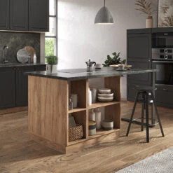 Kücheninsel "Fame-Line" Anthrazit Landhaus/Goldkraft Eiche 90 Cm Mit Schublade, Ohne Arbeitsplatte Vicco -Vicco 20235501 m5080 04 ol