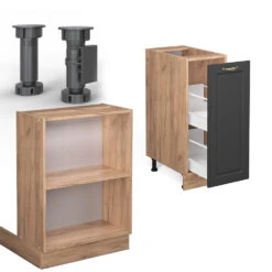 Kücheninsel "Fame-Line" Anthrazit Landhaus/Goldkraft Eiche 90 Cm Mit Schublade, Ohne Arbeitsplatte Vicco -Vicco 20235501 m5080 05 ol