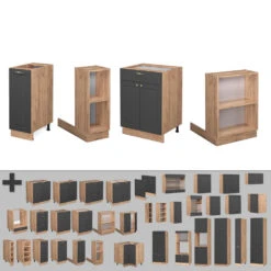 Kücheninsel "Fame-Line" Anthrazit Landhaus/Goldkraft Eiche 90 Cm Mit Schublade, Ohne Arbeitsplatte Vicco -Vicco 20235501 m5080 06 ol