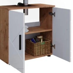 Badmöbel Set "Irma" Eiche/Weiß Hochglanz 3 Teile Vicco -Vicco 20235528 m5913 06 ol