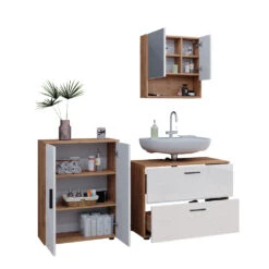 Badmöbel Set "Irma" Eiche/Weiß Hochglanz 3 Teile, Mit Unterschrank 80 Cm Vicco 15 Badmöbel Set "Irma" Eiche/Weiß Hochglanz 3 Teile, Mit Unterschrank 80 Cm Vicco -Vicco 20235628 m5916 07 ol