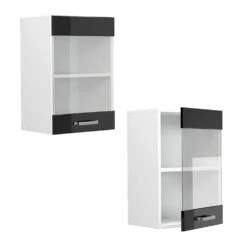 Vicco Küchenschrank Glas "R-Line", Schwarz Hochglanz/Weiß, 40 Cm -Vicco 20240103 mm8 sol w shgl 08 ol