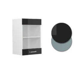 Vicco Küchenschrank Glas "R-Line", Schwarz Hochglanz/Weiß, 40 Cm -Vicco 20240103 mm8 sol w shgl 09 ol