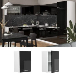 Vicco Hängeschrank "R-Line", Schwarz Hochglanz/Weiß, 40 Cm -Vicco 20240103 mm9 sol w shgl 02 ol