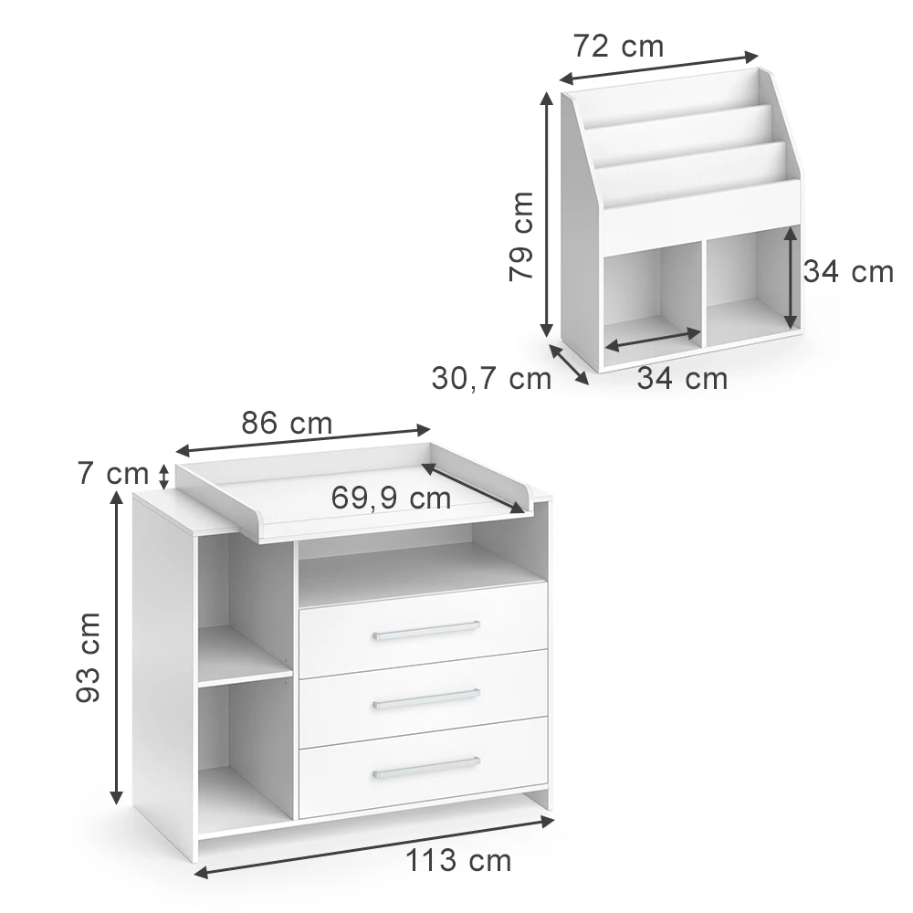 Kinderzimmer-Set "Oskar" Weiß 2 Teile, Mit Wickelkommode Und Bücherregal Vicco 4 Kinderzimmer-Set "Oskar" Weiß 2 Teile, Mit Wickelkommode Und Bücherregal Vicco – Bild 2