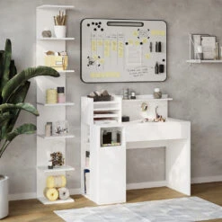 Schreibtisch Weiß 2 Teile, Mit Bücherregal Vicco -Vicco 20240119 m6445 04 ol