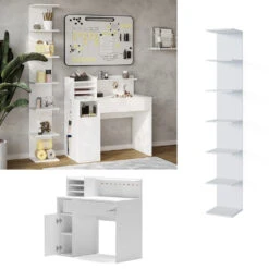Schreibtisch Weiß 2 Teile, Mit Bücherregal Vicco -Vicco 20240119 m6445 07 ol