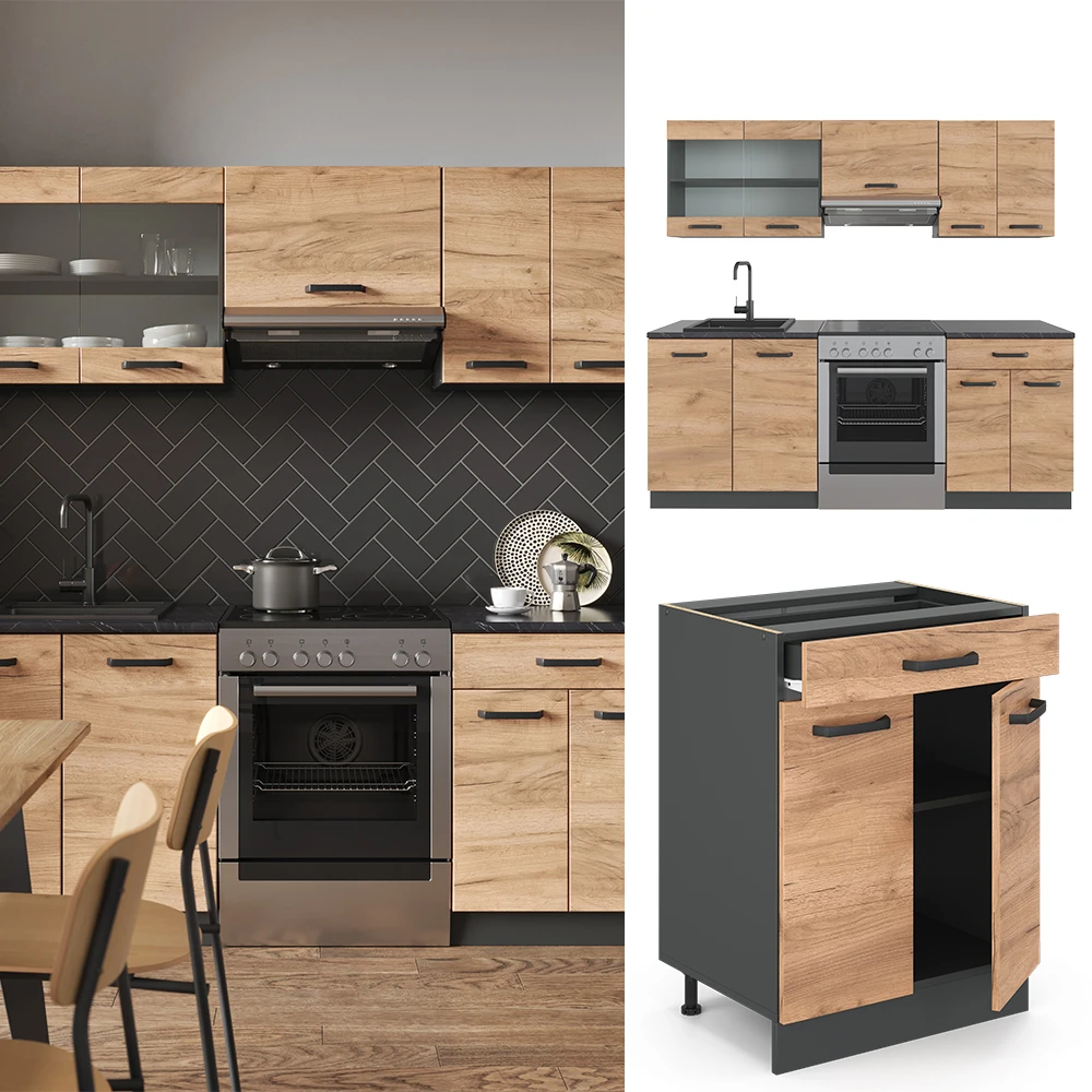 Küchenzeile "R-Line" Goldkraft Eiche/Anthrazit 200 Cm Ohne Arbeitsplatte Vicco 4 Küchenzeile "R-Line" Goldkraft Eiche/Anthrazit 200 Cm Ohne Arbeitsplatte Vicco – Bild 2