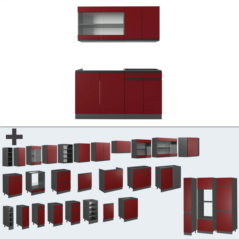 Singleküche "R-Line" Rot/Anthrazit 140 Cm J-Shape Vicco 8 Singleküche "R-Line" Rot/Anthrazit 140 Cm J-Shape Vicco – Bild 6