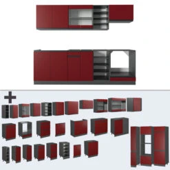 Küchenzeile "R-Line" Rot/Anthrazit 240 Cm J-Shape Vicco -Vicco 20240125 m5318 06 ol