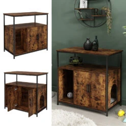 Vicco Katzenschrank Für Katzentoilette "Fyrk", Eiche Rustikal/Schwarz, 80 X 76.5 Cm Mit Zwei Türen Für Einfache Pflege -Vicco 20240125 m6045 02 ol