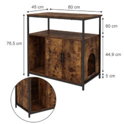 Vicco Katzenschrank Für Katzentoilette "Fyrk", Eiche Rustikal/Schwarz, 80 X 76.5 Cm Mit Zwei Türen Für Einfache Pflege -Vicco 20240125 m6045 03 cA ol