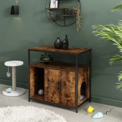 Vicco Katzenschrank Für Katzentoilette "Fyrk", Eiche Rustikal/Schwarz, 80 X 76.5 Cm Mit Zwei Türen Für Einfache Pflege -Vicco 20240125 m6045 04 ol